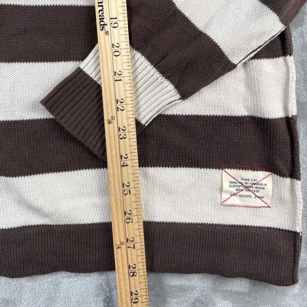 Guess by Marciano Mens XL Striped Henley Sweater Brown White Cotton NEW